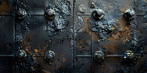 Metal template, Ancient metal door with metal rivets.. Abstract textured rough background.

