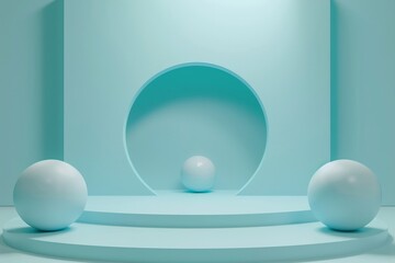 Minimalist Aqua Sphere Display with Circular Backdrop
 - obrazy, fototapety, plakaty