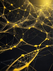 yellow theme abstract tech background with neural network connections and digital waves from Generative AI