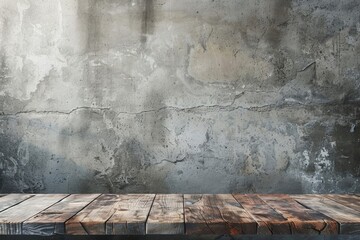 Rustic Wood Tabletop Against Concrete Wall
 - obrazy, fototapety, plakaty