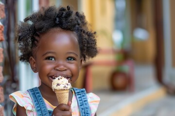African american girl smiling happy at the town eating a tasty ice cream