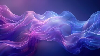 An artistic digital illustration featuring a flowing, colorful pattern that resembles ribbons or streams in hues of purple and blue against a dark background.