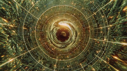 Futuristic singularity portal with dazzling lights and circular patterns - obrazy, fototapety, plakaty