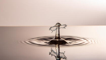 Obraz premium a drop of water falls with a splash into clear, blue water forming circles on the water