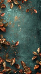 A digital wallpaper featuring a fall-themed background with autumn leaves, golden hues and a textured surface in dark green tones.