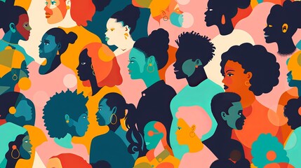 Female diverse faces of different ethnicity seamless pattern - Powered by Adobe