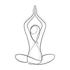 continuous line drawing of woman in yoga pose balancing asana lotus flower style calligraphic
