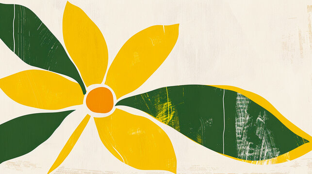 Simple and rustic painting of yellow lemon flower.