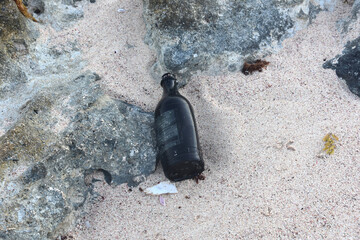 Brown Bottle on a Beach in the Dutch Antilles