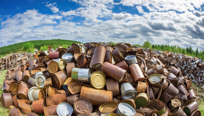 Symbolfoto, Müll, Abfall, viele leere rostige Konservendosen auf einem Haufen