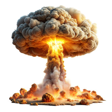 Dramatic mushroom cloud explosion on a transparent background