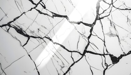 White Marble With Black Veins Surface Abstract Background, Shadows, Natural Light, 