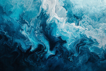 Swirling patterns of deep and light blue invoking a sense of ocean waves and fluid motion