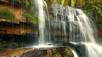 Twin waterfalls in a serene forest setting, a majestic display of natural beauty