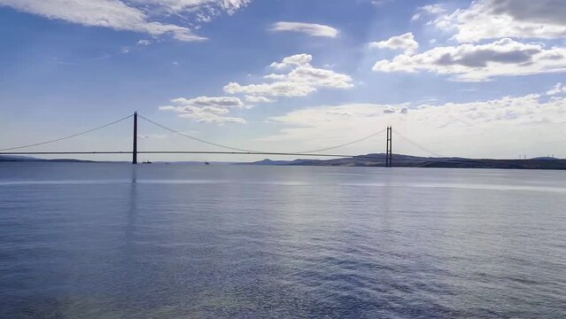 View of the 1915 &Ccedil;anakkale Bridge from the sea in Gallipoli Turkey.