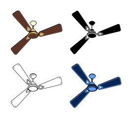 Ceiling Fan Icon set, Linear and filled. Ui,web,app,other. Fan Icon Vector Art Illustration concept.