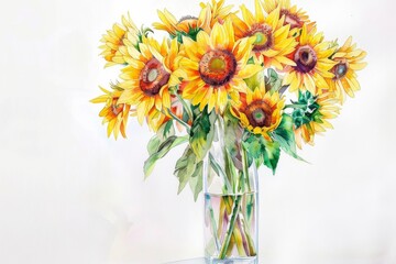 Vibrant watercolor bouquet in glass vase