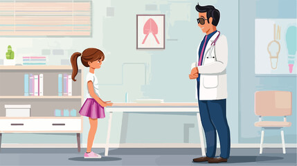 Doctor checking posture of little girl in clinic vector