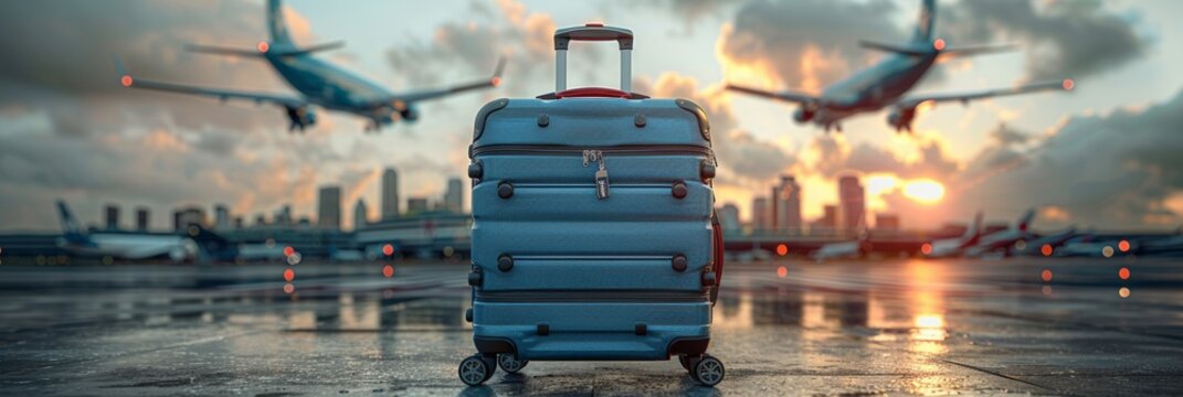 Travel mood: Bags set against aircraft, departure vibes in the air
