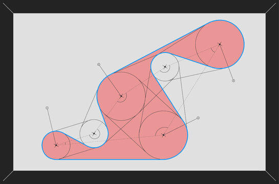 Vector illustration. Red and blue geometric shapes with circles and connecting lines creating modern graphic design. Concept of real estate and architecture, education material.