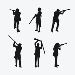 shotgun shooting sport silhouette collection set. shooting competition, clay target, skeet shooting, hunting. vector illustration. © Irkhamsterstock