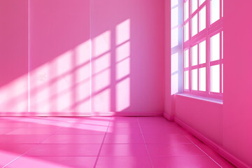Fototapeta premium mockup empty room in pink shade with sunlight with copy space. room layout.