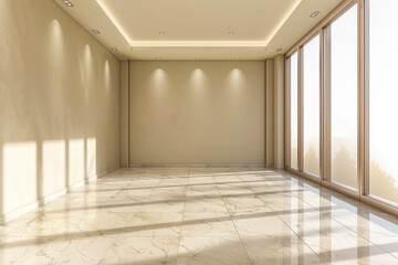 Fototapeta premium mockup empty room in a classic interior in beige color with sunlight with copy space. room layout.