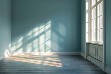 Obraz premium mockup empty room in classic interior in blue color with sunlight with copy space. room layout.