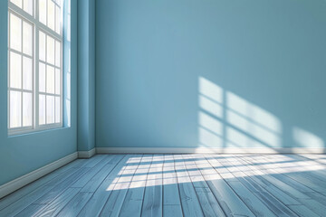mockup empty room in classic interior in blue color with sunlight with copy space. room layout.