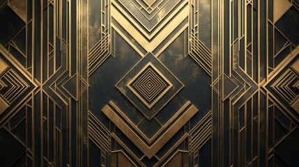 Detailed gold and black art deco pattern on a wall