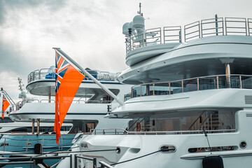 Luxury yachts in the port of Genova. Liguria, Italy 26.04.2024 - obrazy, fototapety, plakaty