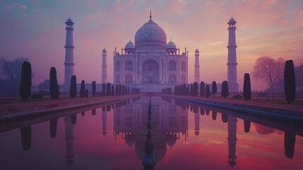 Fototapeta na wymiar Taj Mahal at sunrise, iconic Indian monument, historical site