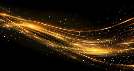 Obraz premium A background of golden light streaks on black, glowing with sparkling and shiny effects. Vector illustration. Design element for luxury or award ceremony concept