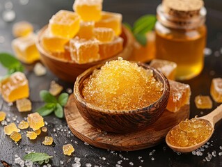 Yellow bowl filled with sweet honey, ready for dipping