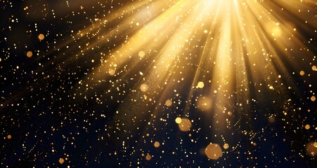 Abstract golden lights background with glitter and glowing effect on black backdrop vector illustration. Design element for luxury banner, poster or presentation. , stock photo 2/3 place for text 