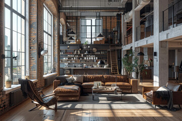 Fototapeta premium modern room interior in loft style. With decorative elements and furniture in loft style.