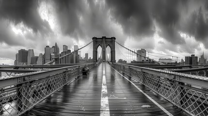 Panoramic view of the Brooklyn Bridge, iconic New York landmark, historical site