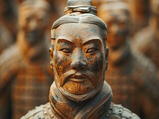 Close-up view of the Terracotta Army, ancient Chinese sculptures