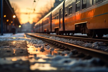 Obraz premium 夕暮れと線路