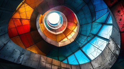 abstract architecture, circular windows, vibrant colors, modern structure,geometric design,architectural photography, colorful building,contemporary design, unique architecture,bold colors,artist