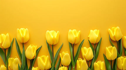 Yellow tulips on a yellow background copy space