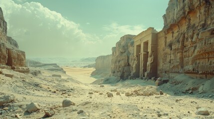 Panoramic view of the Valley of the Kings, ancient Egyptian tombs - Powered by Adobe