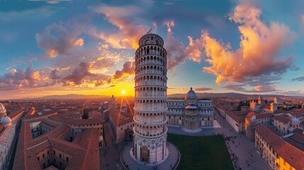 Panoramic view of the Tower of Pisa, famous Italian landmark