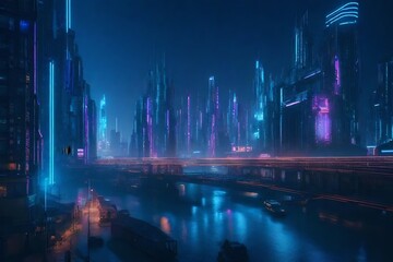 Cyberpunk cityscape. Experiment with neon lights, futuristic architecture, and urban elements that capture the essence of a high-tech, dystopian city. HD