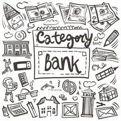 a black and white drawing of a sign that says category bank
