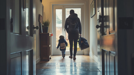 a parent  getting their kids out the door for school