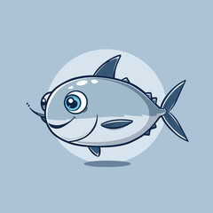 Obraz premium Cute cartoon tuna fish isolated on blue background. Vector illustration.
