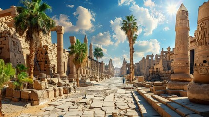 Panoramic view of the Temple of Karnak, ancient Egyptian architecture
