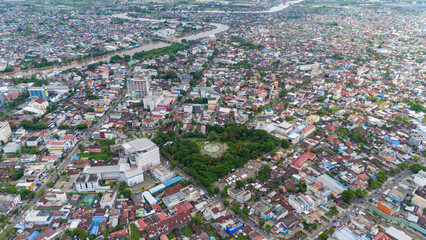 View of the city of Banjarmasin, South Kalimantan from a drone during the day