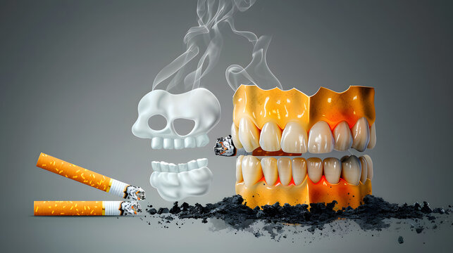 Stop smoking, World no tobacco day. Smoking is harmful to human teeth. Resulting in organ damage and premature. Illustration.